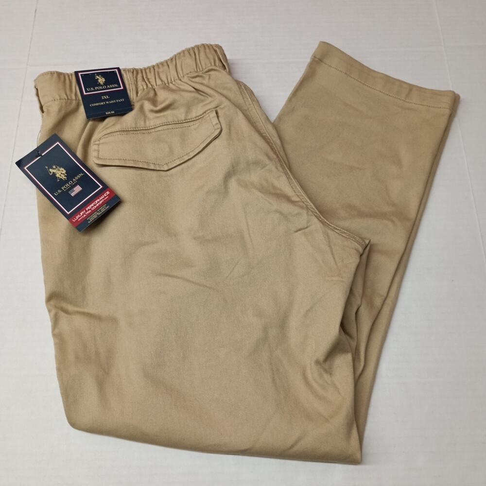 U.S Polo Assn. Comfort Waist Pants Mens 2XL Beige Button Zip